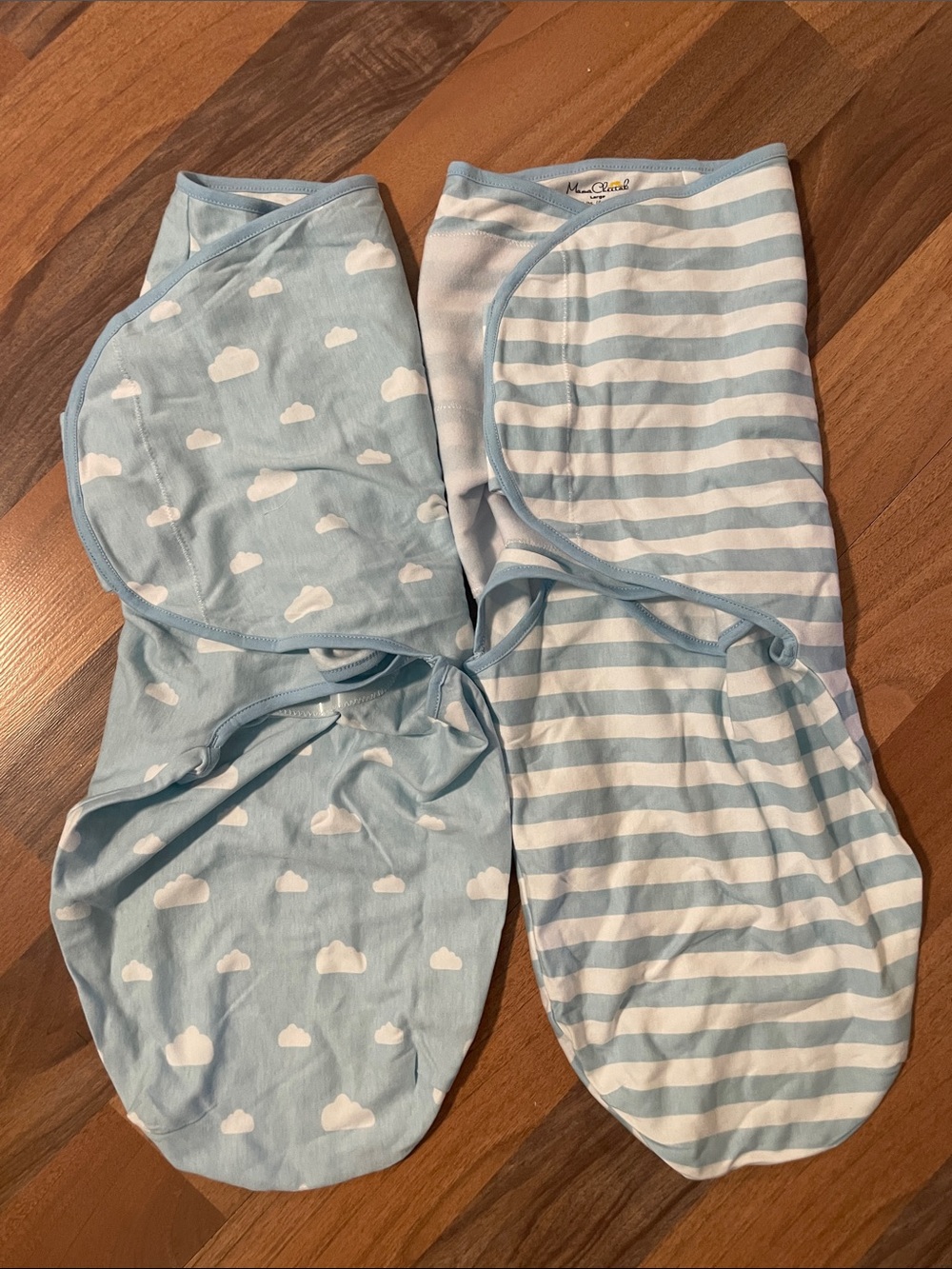2pk Blue Cloud & Stripe Swaddles